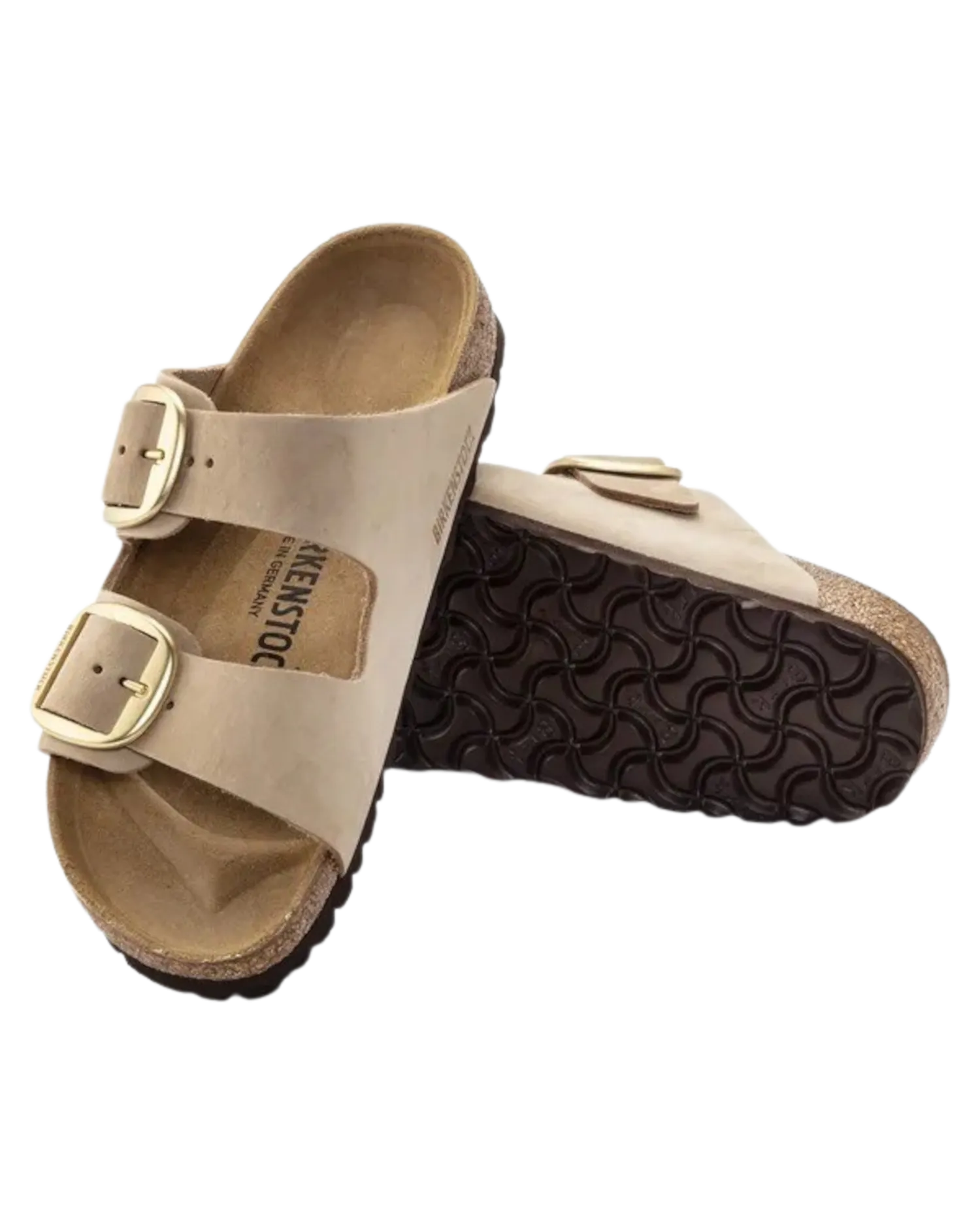 Sandales en cuir nubuck Arizona à grande boucle en couleur château de sable