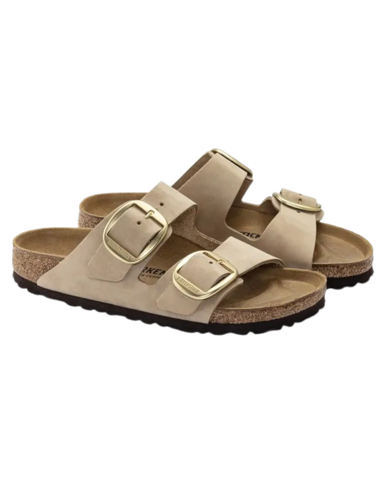 Sandales en cuir nubuck Arizona à grande boucle en couleur château de sable