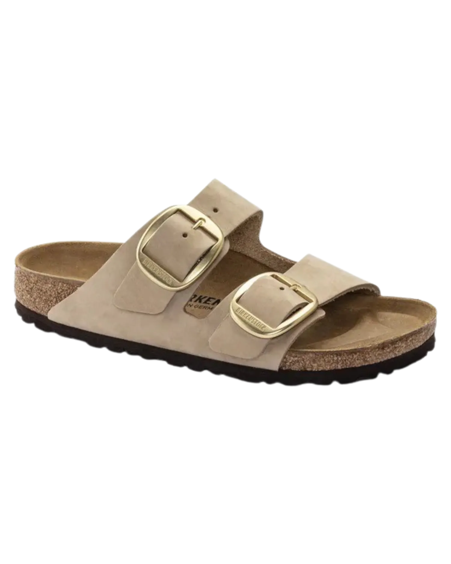 Sandales en cuir nubuck Arizona à grande boucle en couleur château de sable
