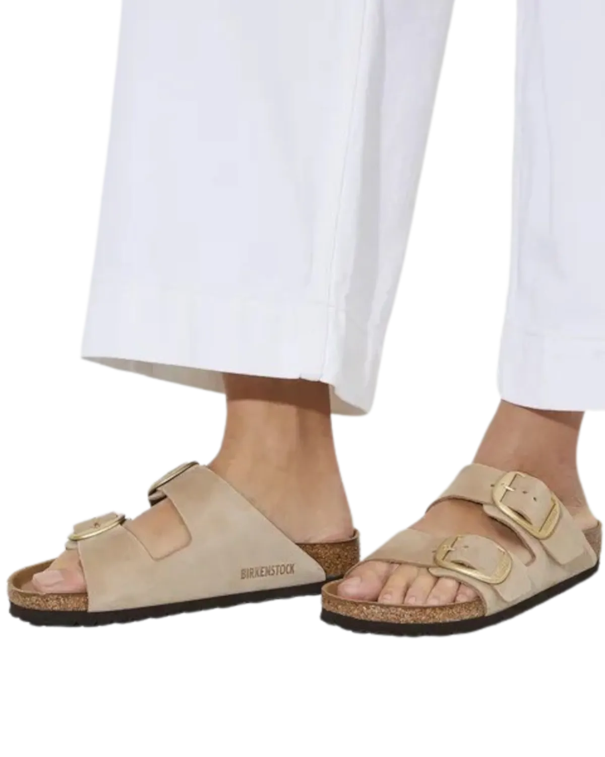 Sandales en cuir nubuck Arizona à grande boucle en couleur château de sable