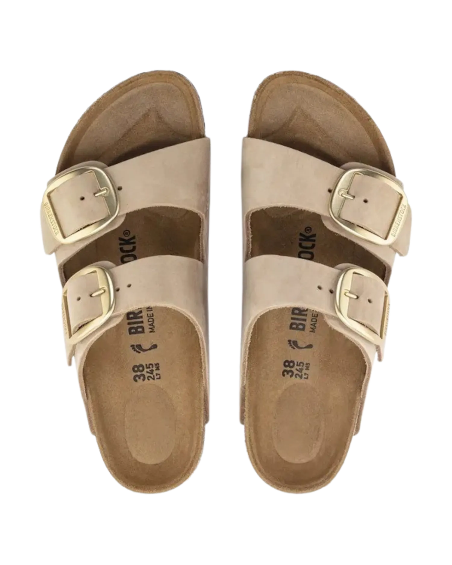 Sandales en cuir nubuck Arizona à grande boucle en couleur château de sable