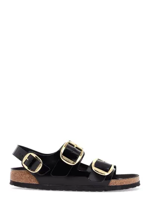 Sandales Birkenstock en cuir noir avec trois grandes boucles