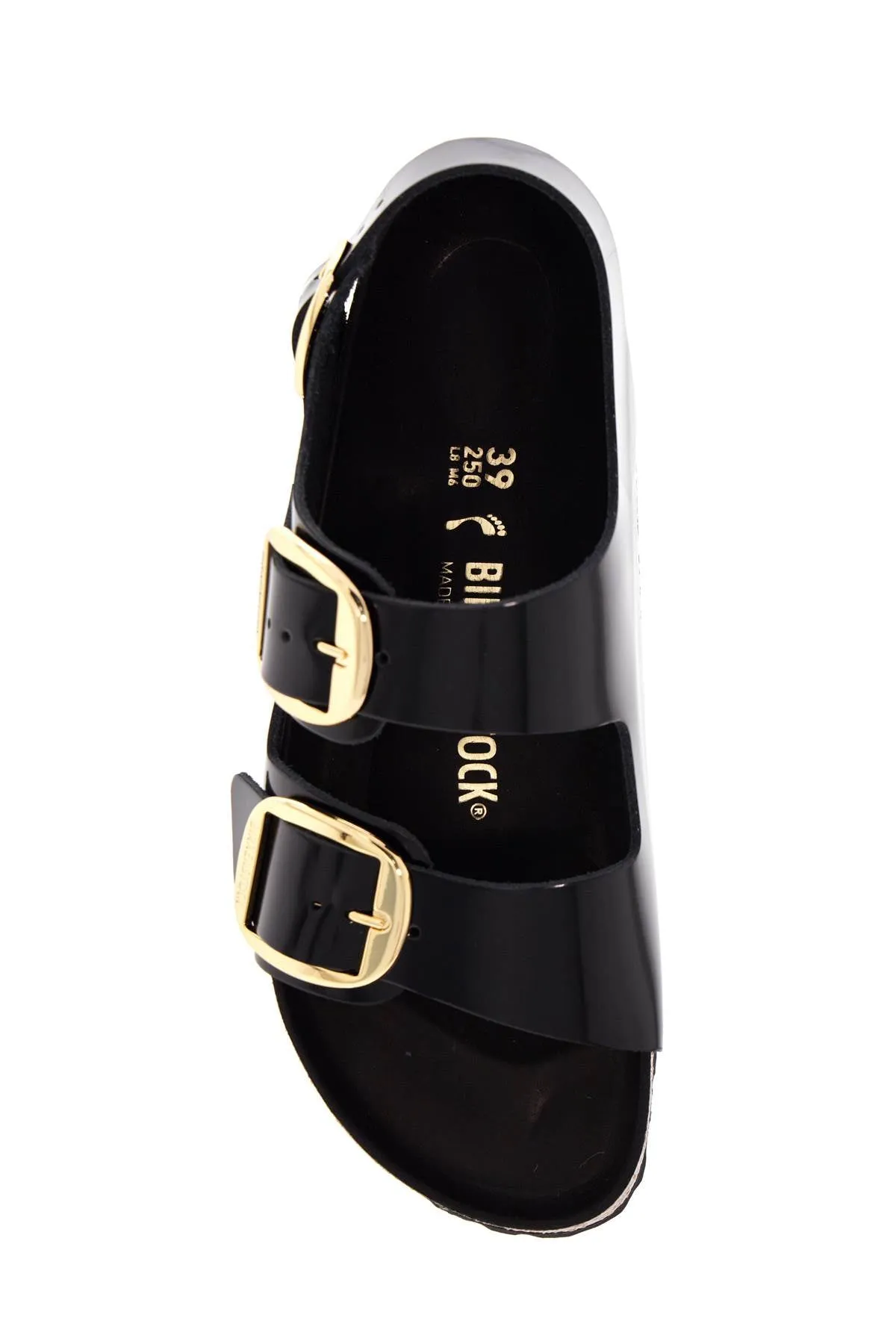 Sandales Birkenstock en cuir noir avec trois grandes boucles