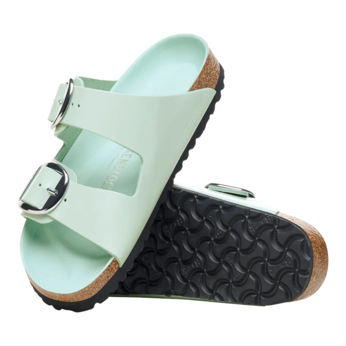 Birkenstock Femme Arizona Grande Boucle Brillant Vert Surf