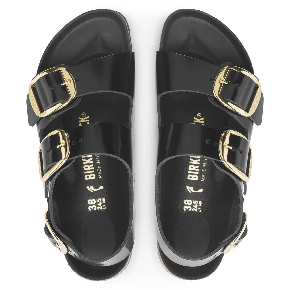 Birkenstock Femme Milano Grande Boucle Cuir Noir Brillant