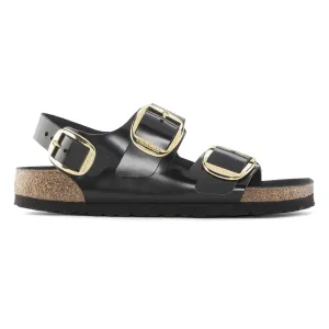 Birkenstock Femme Milano Grande Boucle Cuir Noir Brillant