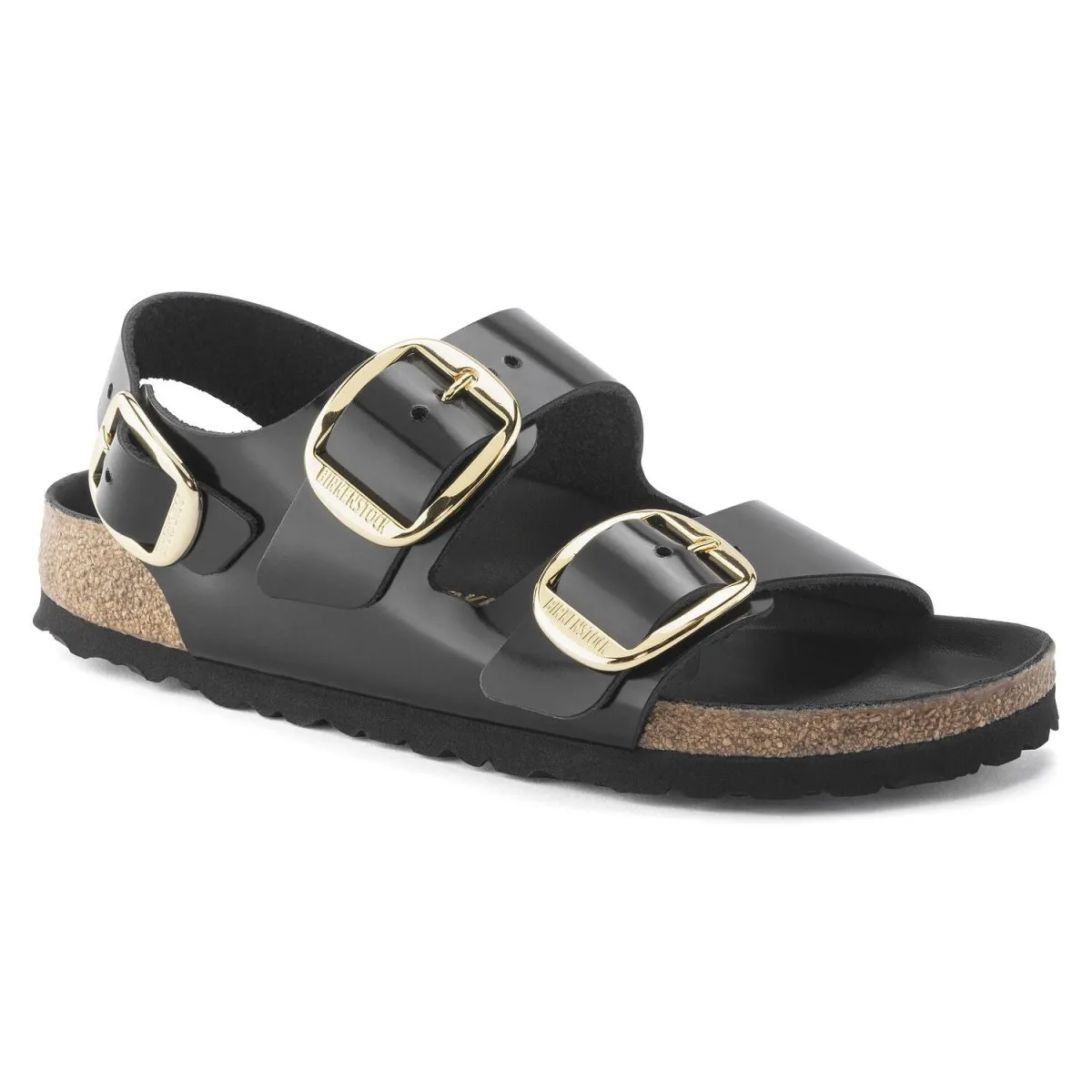 Birkenstock Femme Milano Grande Boucle Cuir Noir Brillant