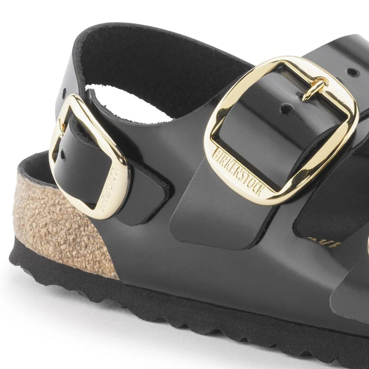 Birkenstock Femme Milano Grande Boucle Cuir Noir Brillant