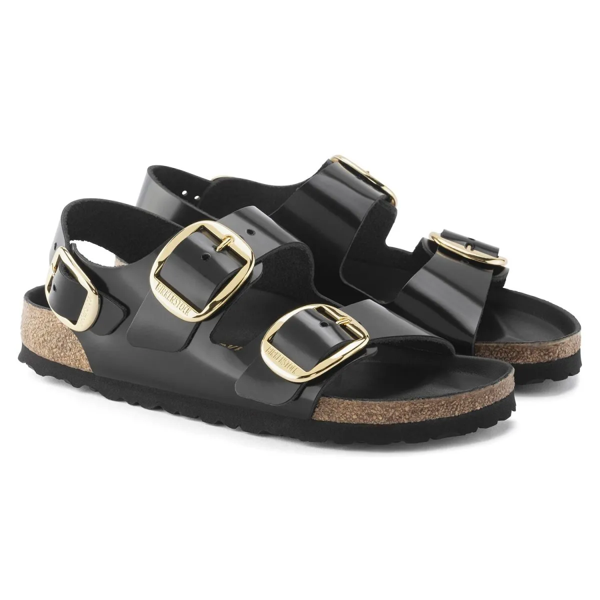 Birkenstock Femme Milano Grande Boucle Cuir Noir Brillant