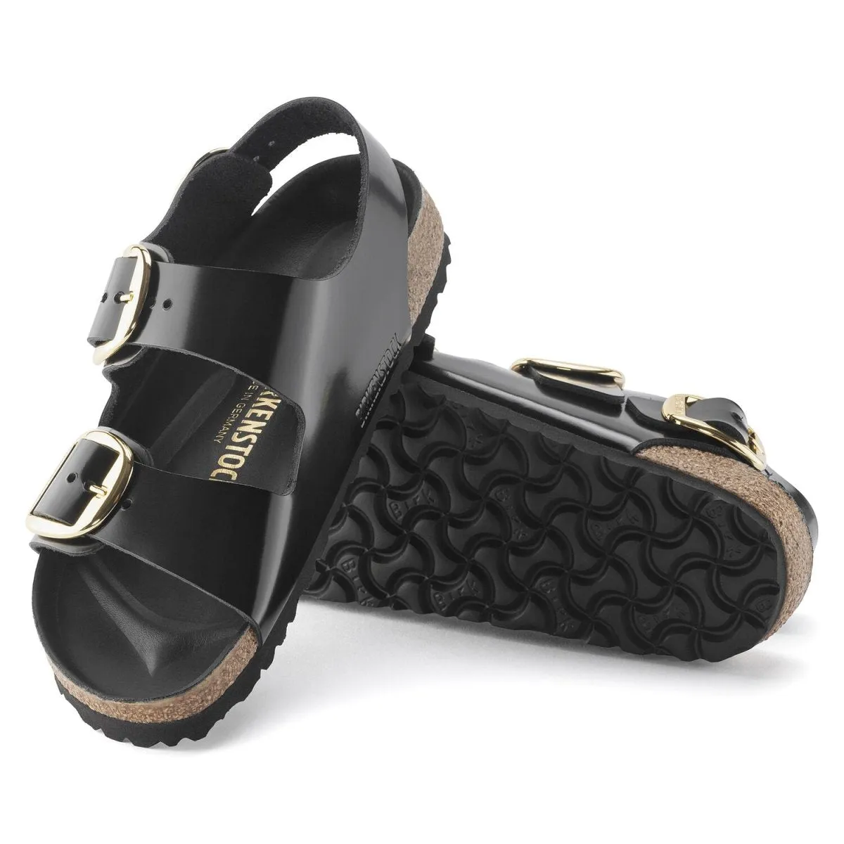 Birkenstock Femme Milano Grande Boucle Cuir Noir Brillant