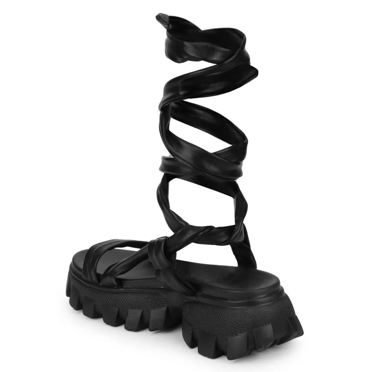 Sandales Gladiateur à Semelle Crantée en PU Noir
