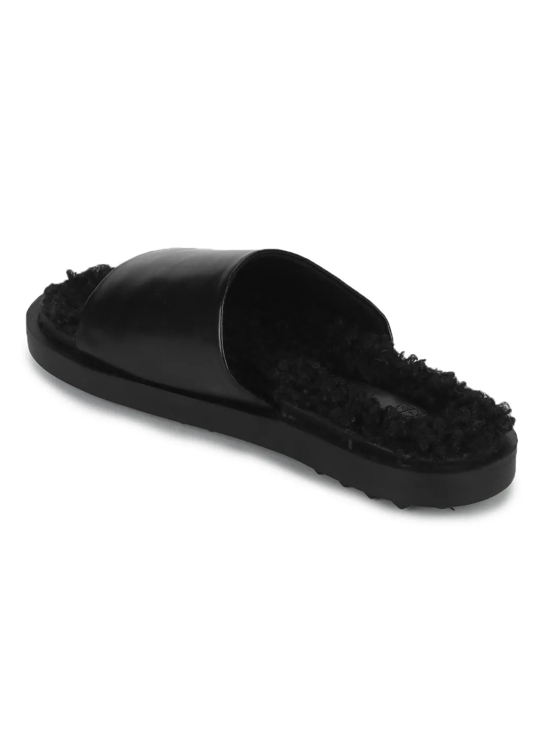 Mules en Fausse Fourrure Noire PU Douces et Duveteuses