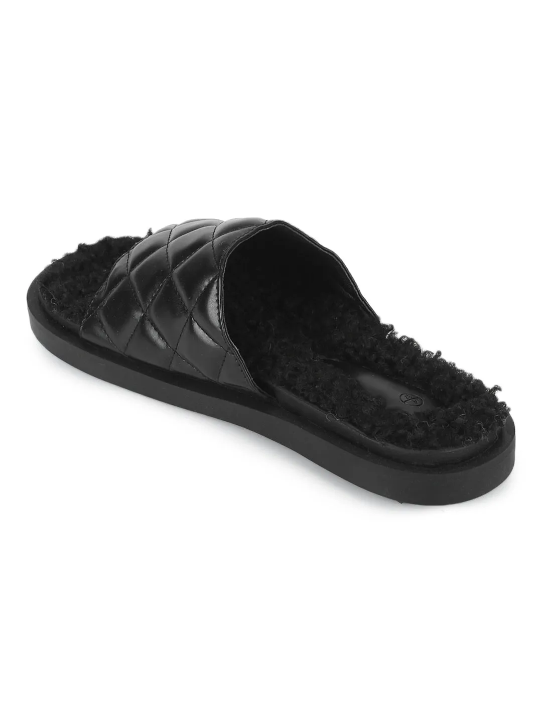 Mules matelassées en fausse fourrure PU noir (TC-RLST7-BLK)