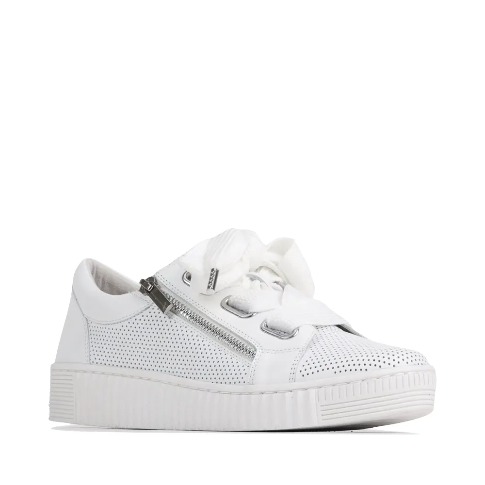 EOS Women's Jovi Luxe Perf Sneaker en cuir à lacets en blanc