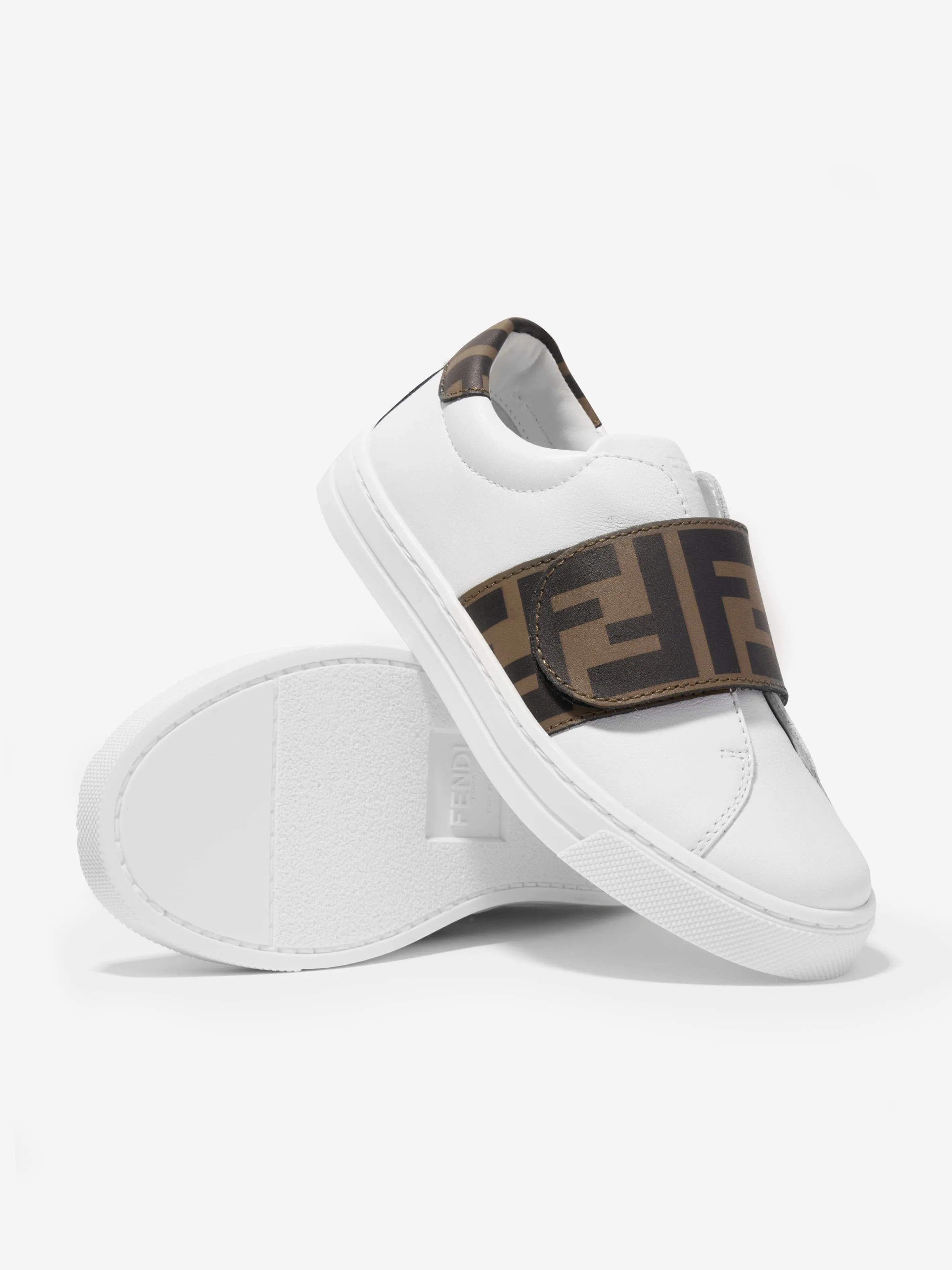 Fendi Kids Baskets en cuir avec logo FF en blanc