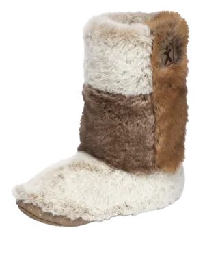 Bottes pantoufles en fausse fourrure de luxe longueur Florence en patchwork de furet