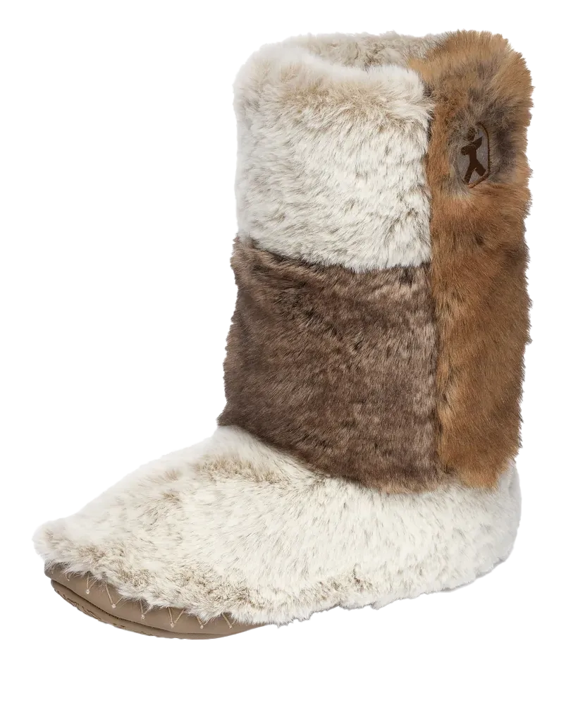 Bottes pantoufles en fausse fourrure de luxe longueur Florence en patchwork de furet