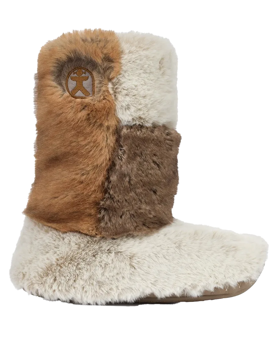 Bottes pantoufles en fausse fourrure de luxe longueur Florence en patchwork de furet
