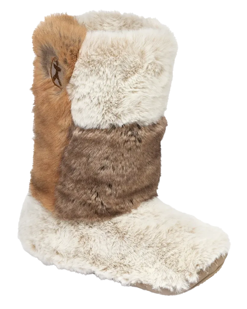 Bottes pantoufles en fausse fourrure de luxe longueur Florence en patchwork de furet