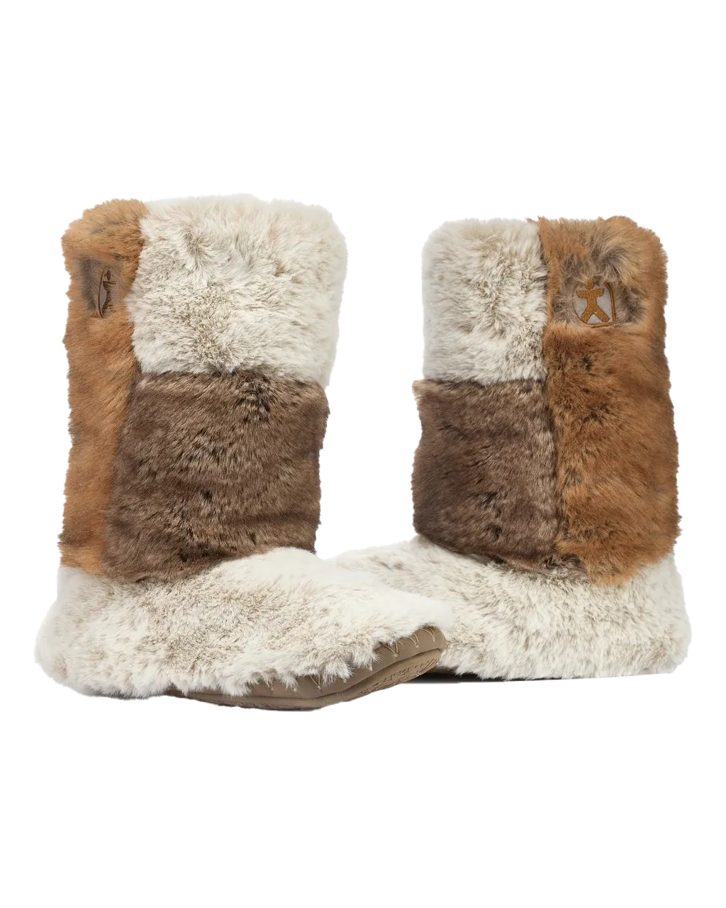 Bottes pantoufles en fausse fourrure de luxe longueur Florence en patchwork de furet