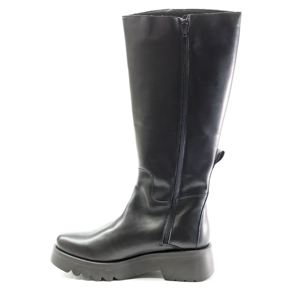 Fly London Mynt908Fly Bottes en cuir pour femmes à fermeture éclair montant jusqu'au genou