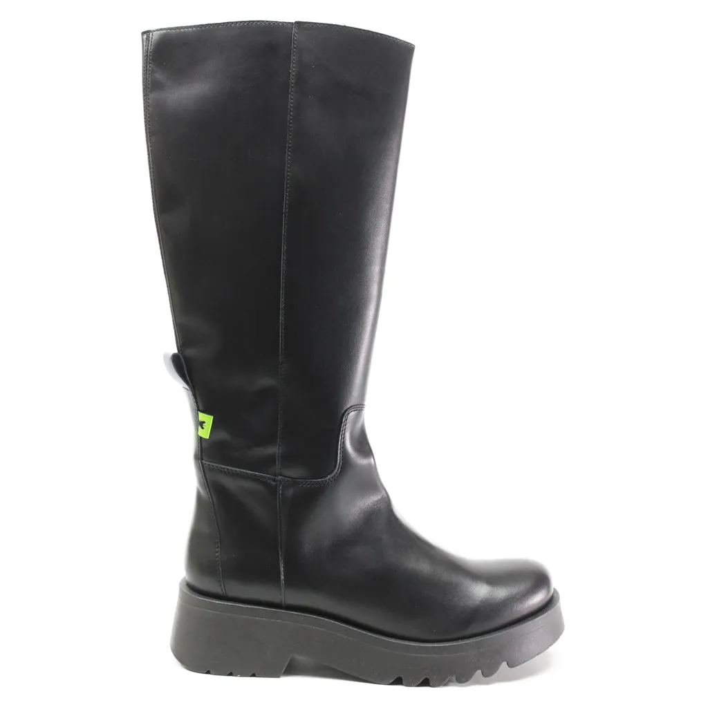 Fly London Mynt908Fly Bottes en cuir pour femmes à fermeture éclair montant jusqu'au genou