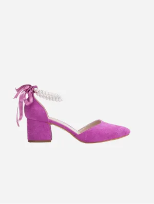 Miranda Vegan Velvet Pearl Talons Bas | Fuchsia