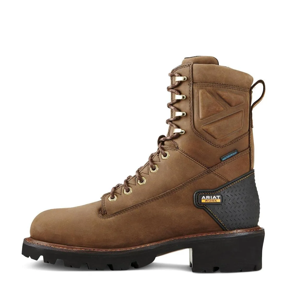 Botte Powerline imperméable à embout souple de 8 pouces, couleur marron vieilli huilé
