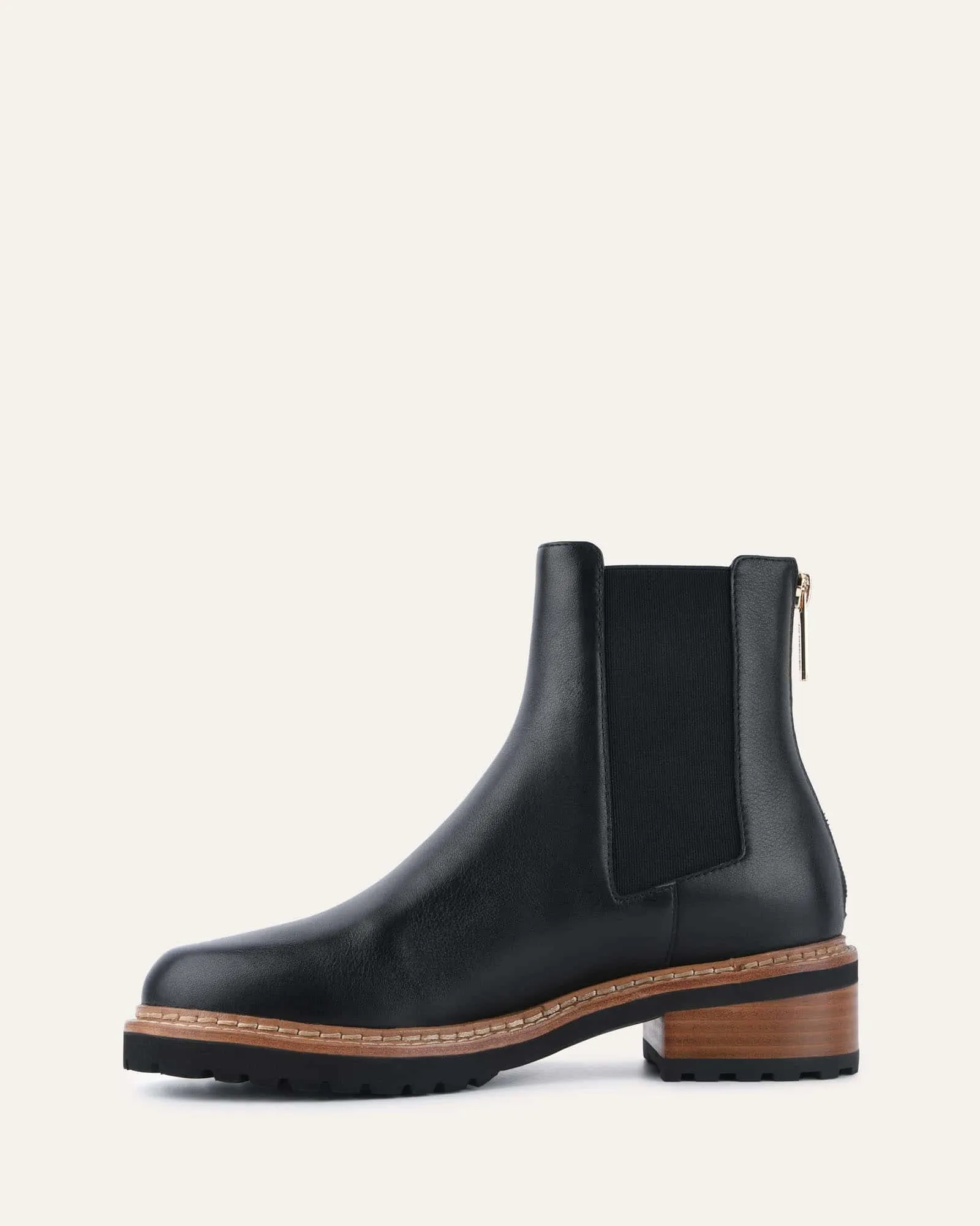 BOTTINES SAMIRA À TALON PLAT EN CUIR NOIR