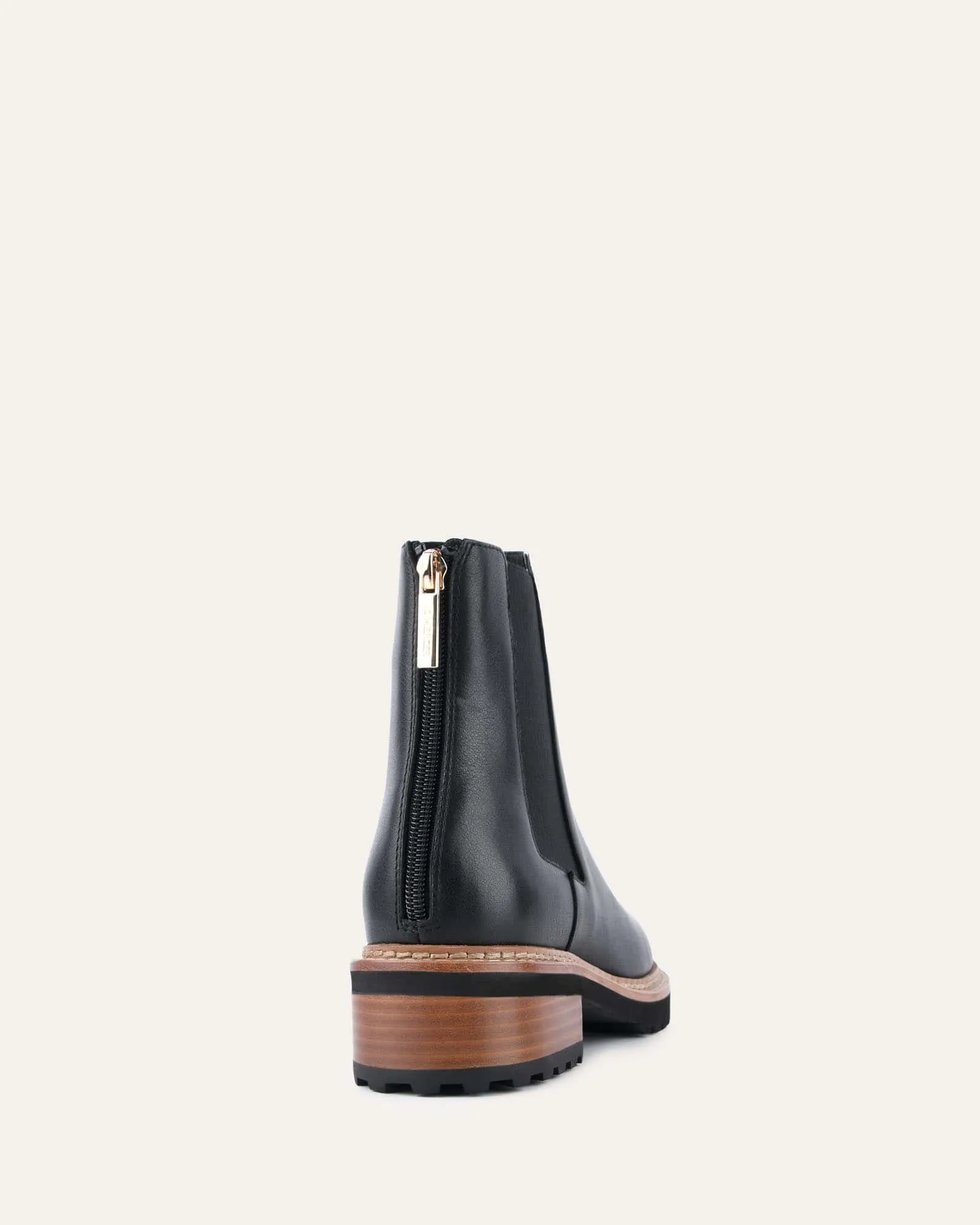 BOTTINES SAMIRA À TALON PLAT EN CUIR NOIR