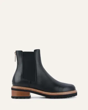 BOTTINES SAMIRA À TALON PLAT EN CUIR NOIR