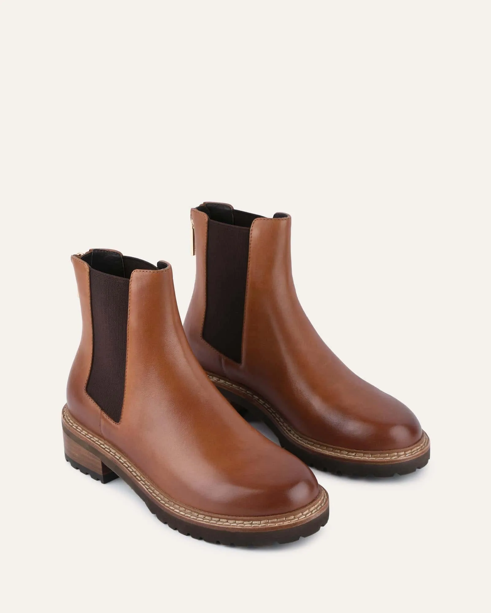 BOTTINES PLATES SAMIRA EN CUIR BRANDY