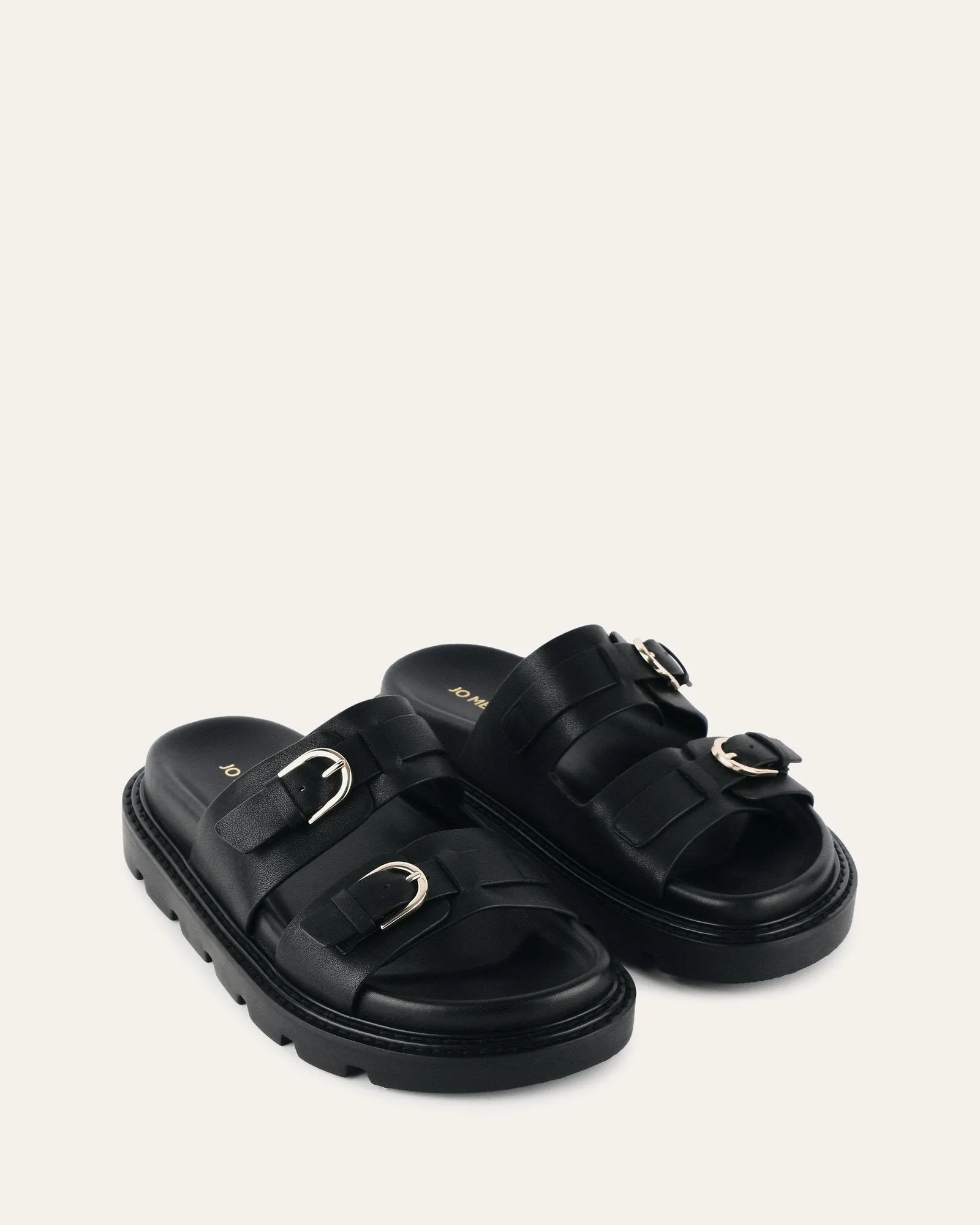 SANDALES PLATES VICHY EN CUIR NOIR