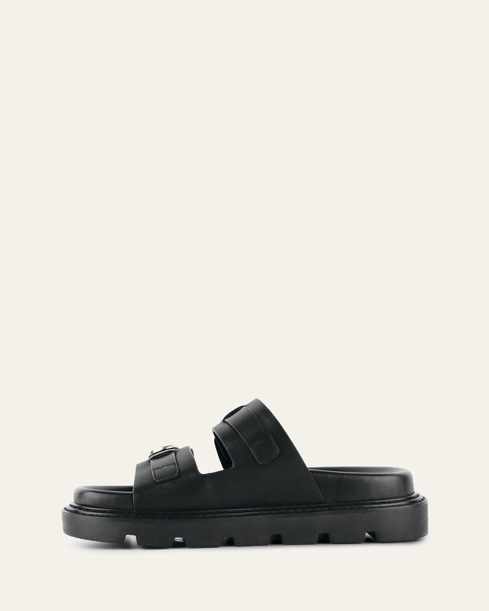 SANDALES PLATES VICHY EN CUIR NOIR