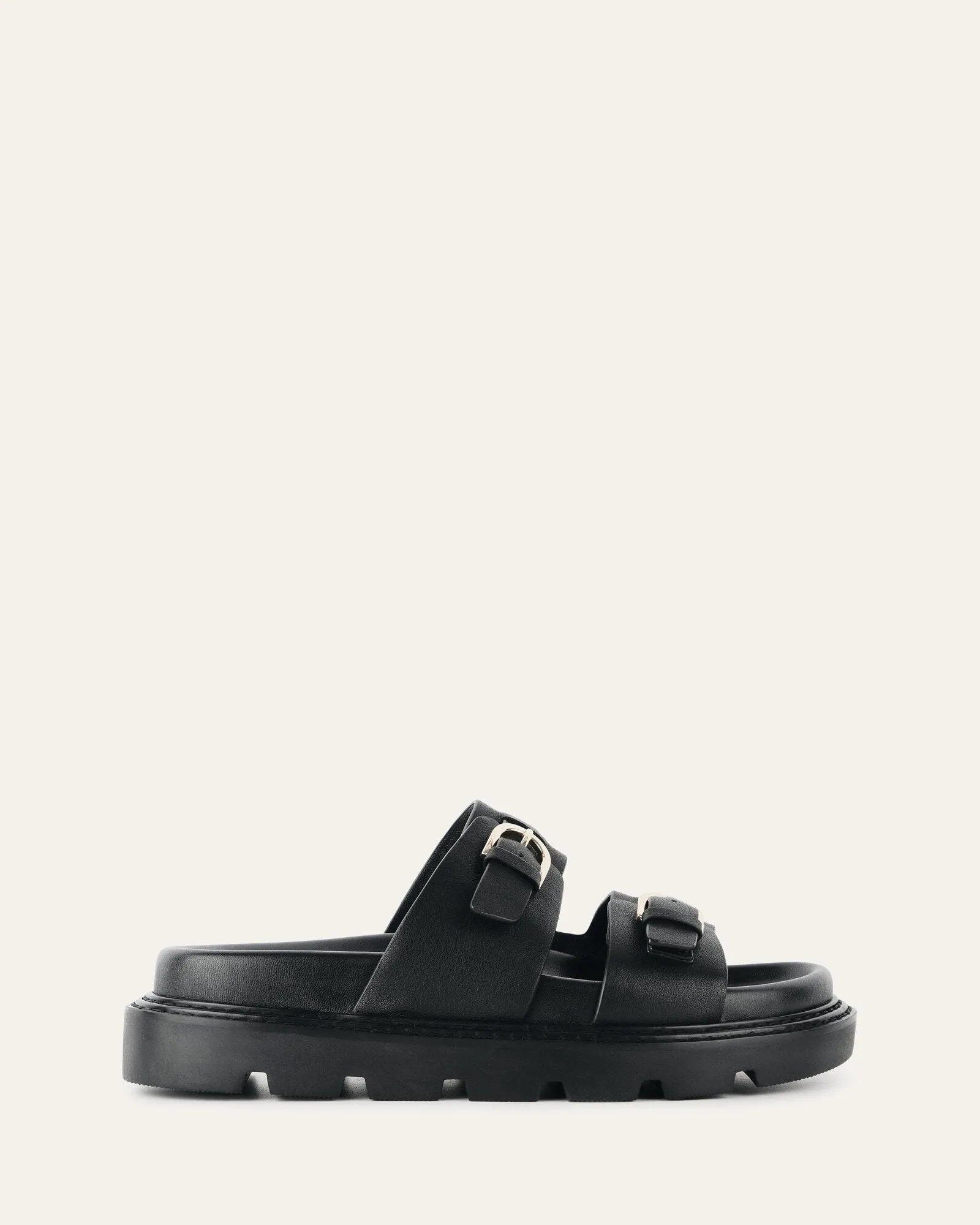 SANDALES PLATES VICHY EN CUIR NOIR