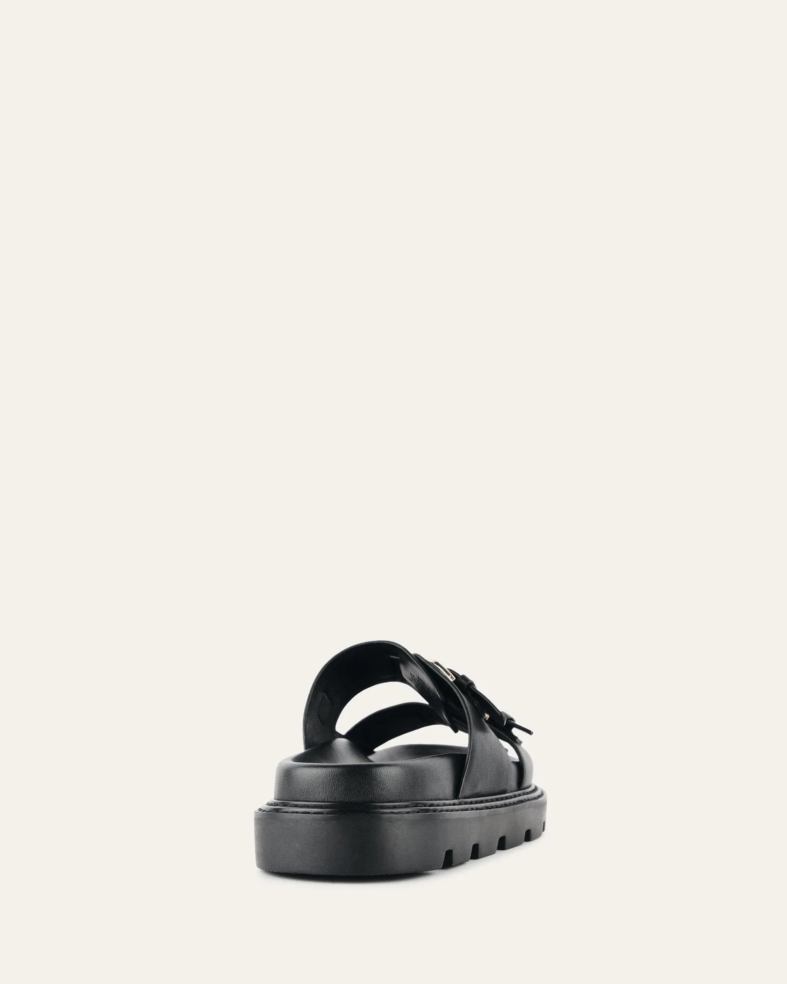 SANDALES PLATES VICHY EN CUIR NOIR