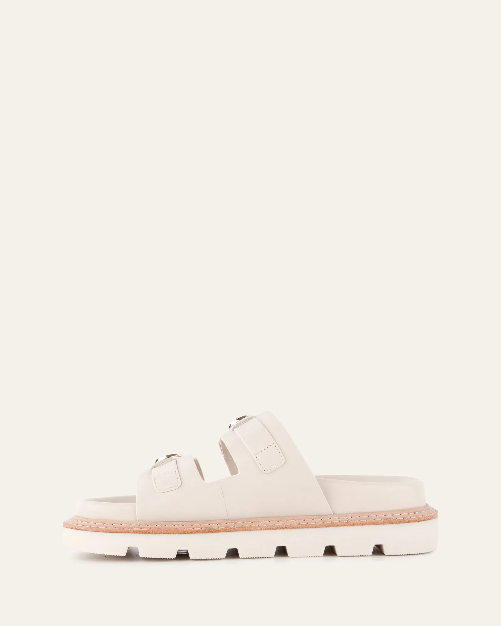 SANDALES PLATES VICHY EN CUIR BLANC CASSÉ