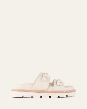 SANDALES PLATES VICHY EN CUIR BLANC CASSÉ