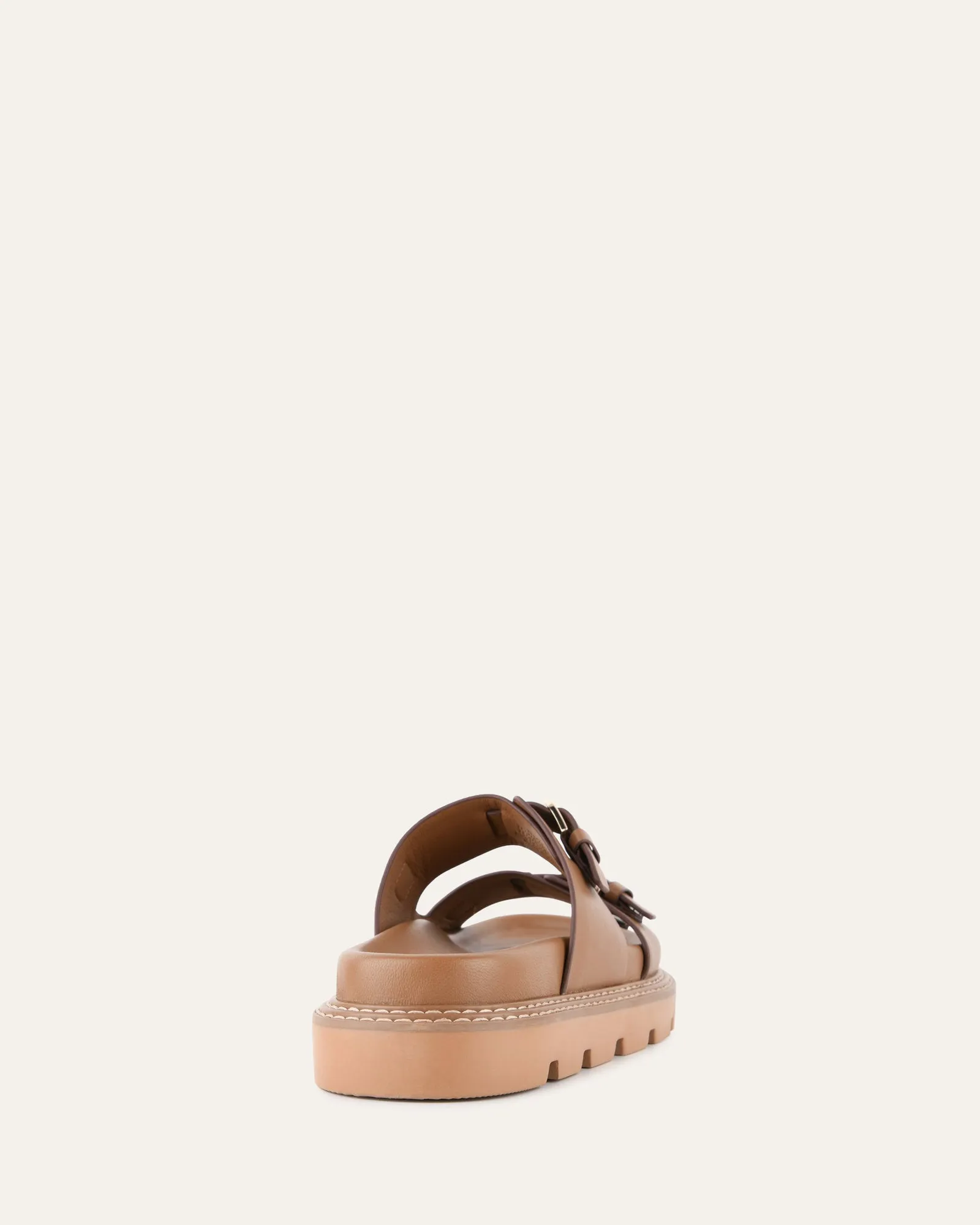 SANDALES PLATES VICHY CUIR TAN