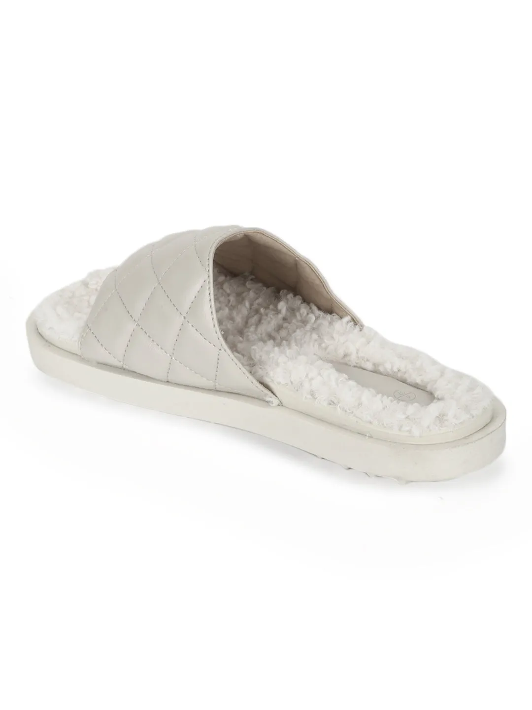 Mules matelassées en fausse fourrure PU blanche (TC-RLST7-WHT)
