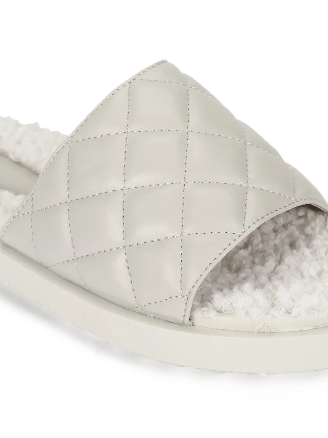 Mules matelassées en fausse fourrure PU blanche