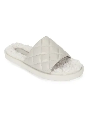 Mules matelassées en fausse fourrure PU blanche