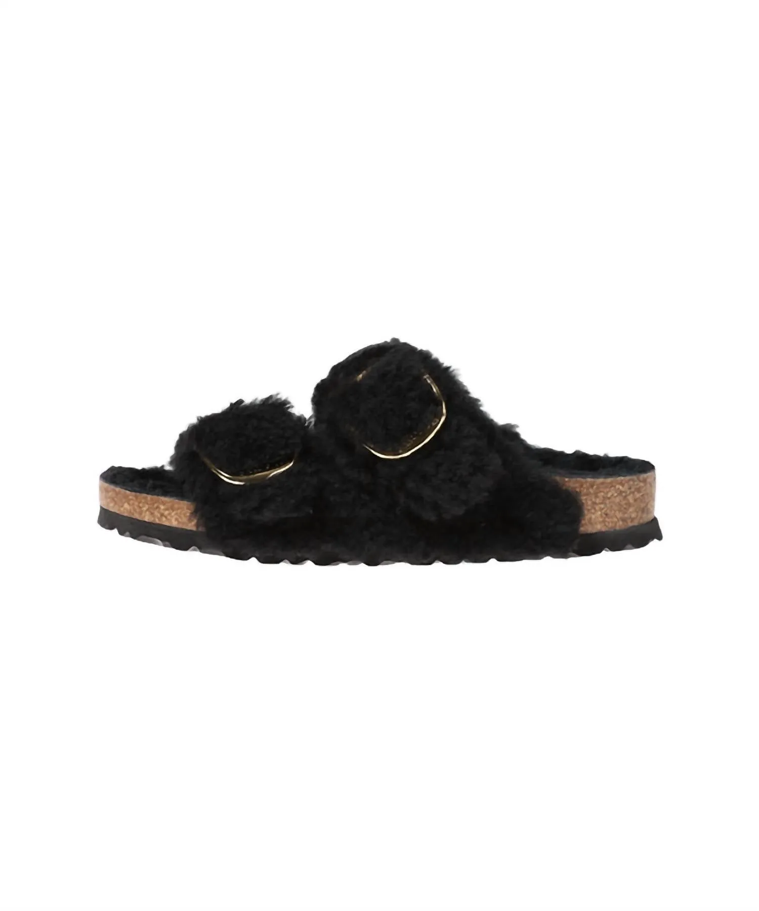 Pantoufle Arizona à grande boucle et rivets en teddy noir/or