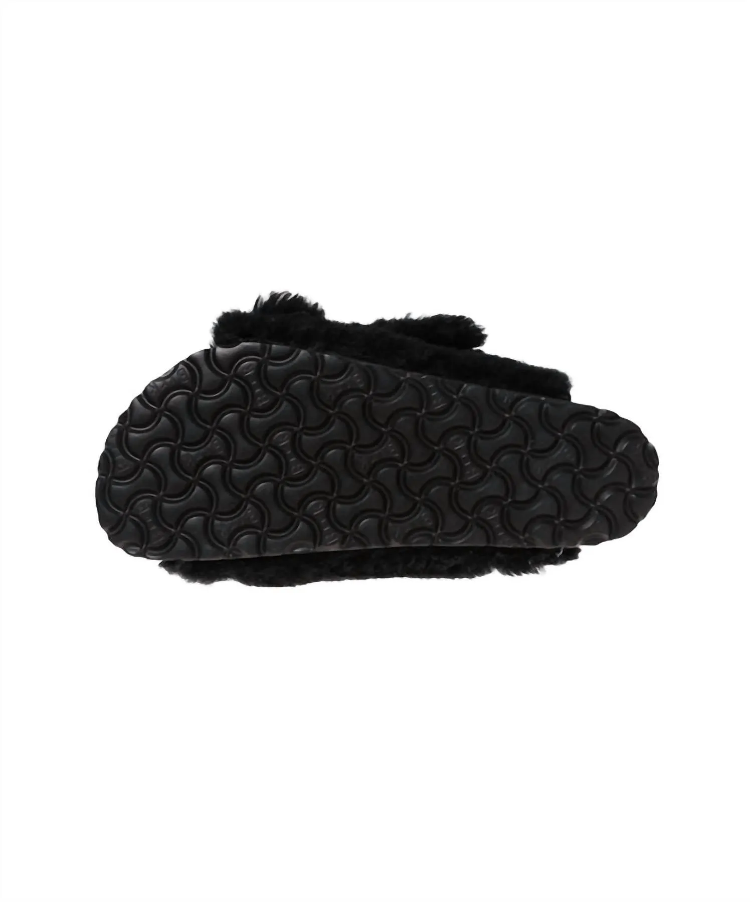 Pantoufle Arizona à grande boucle et rivets en teddy noir/or
