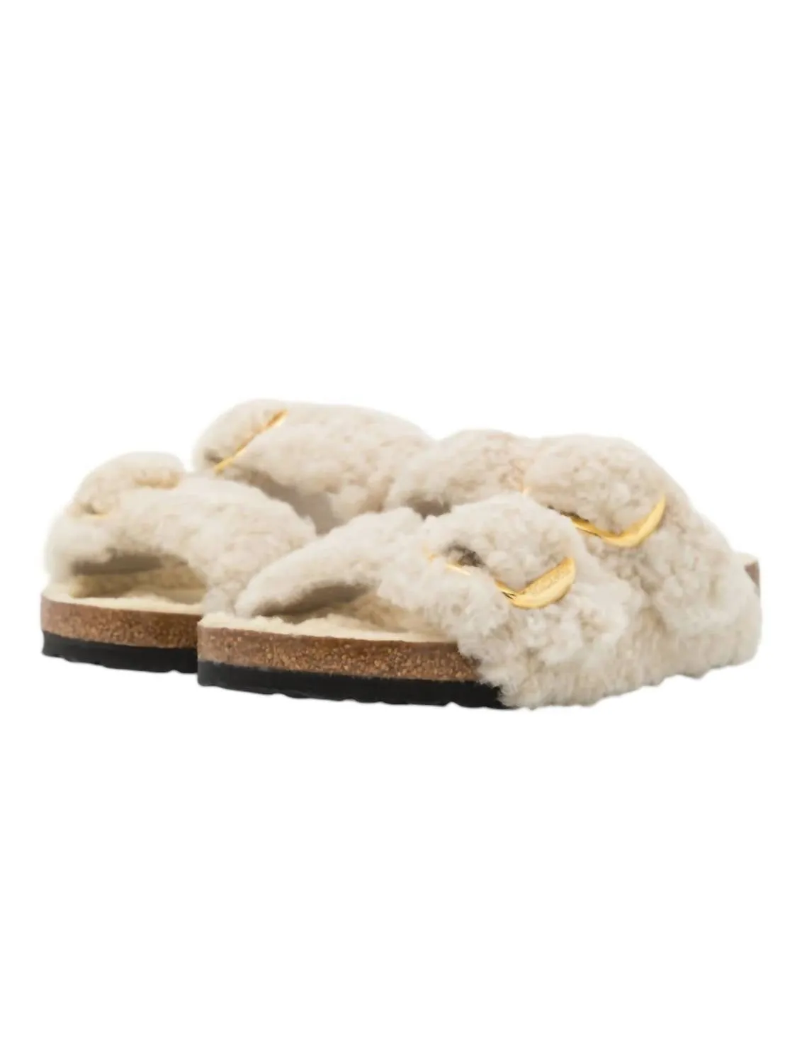 Mule Arizona à grande boucle et rivets en teddy couleur coquille d'œuf pour femme