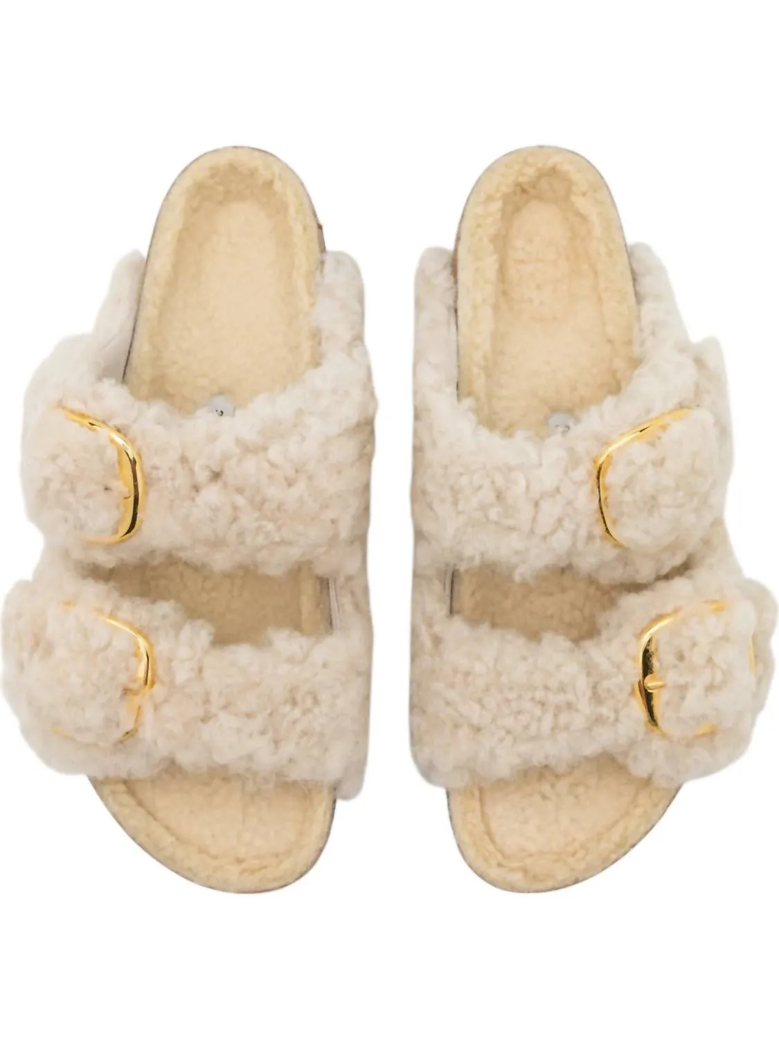 Mule Arizona à grande boucle et rivets en teddy couleur coquille d'œuf pour femme