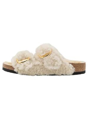 Mule Arizona à grande boucle et rivets en teddy couleur coquille d'œuf pour femme