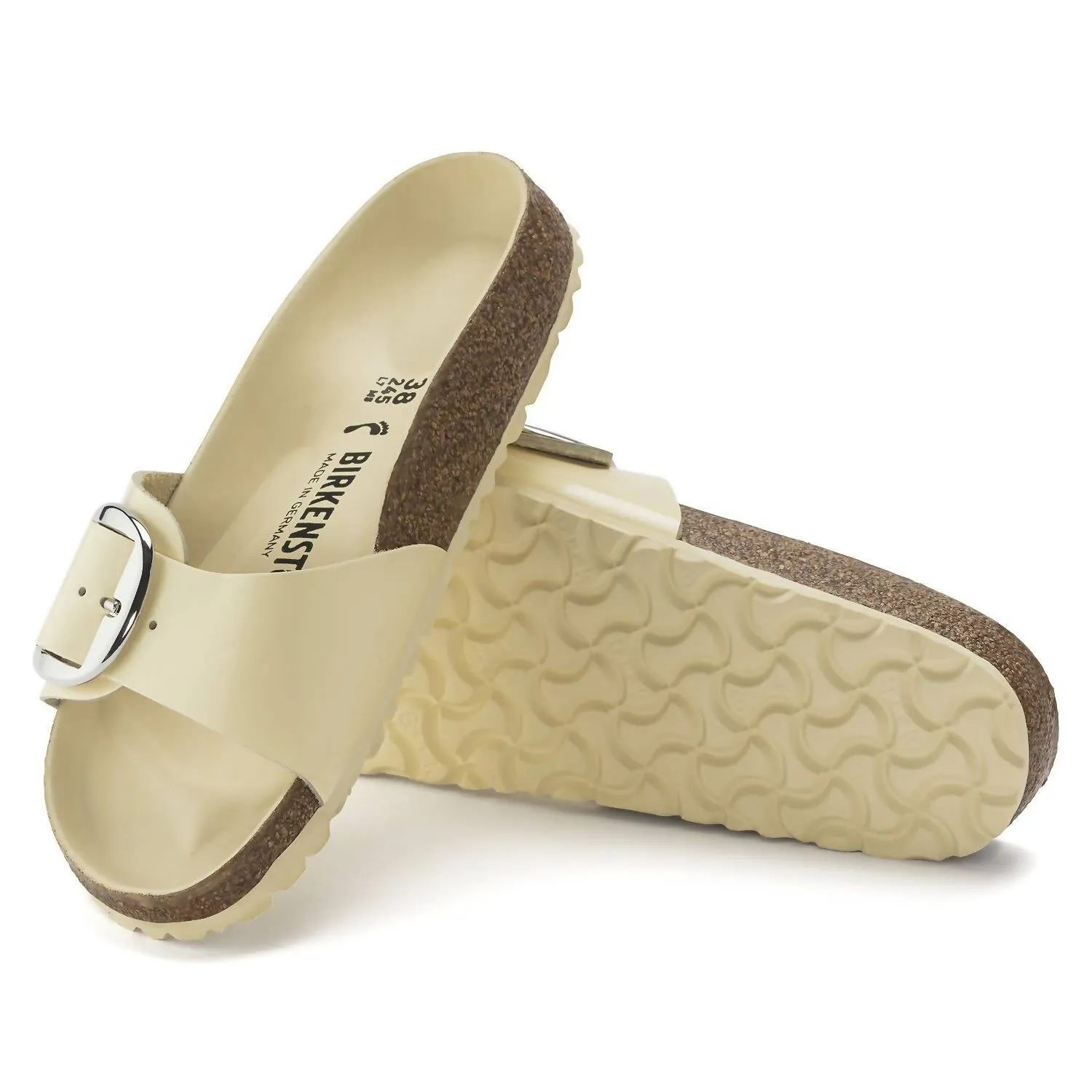 Sandale Madrid à grande boucle pour femme en beurre brillant
