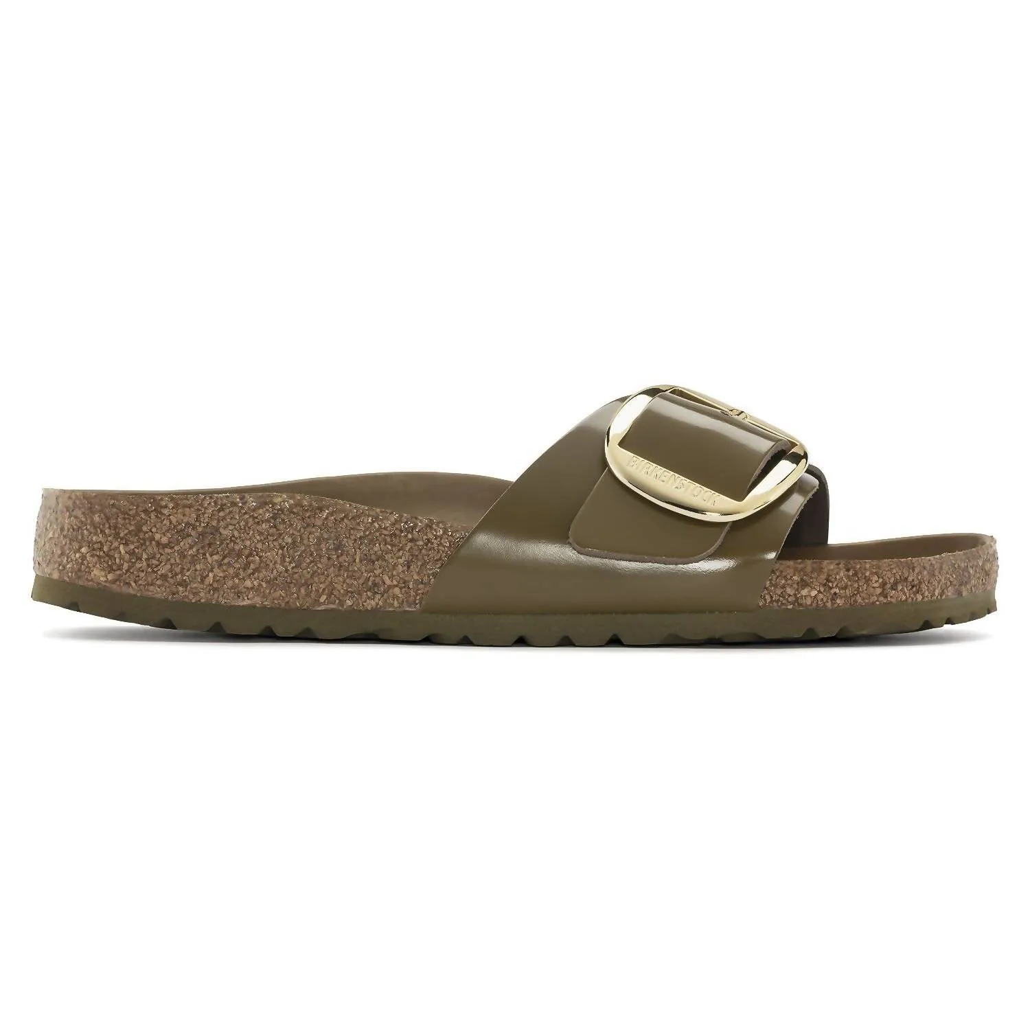 Sandale Madrid à grande boucle pour femme en vert boue brillant