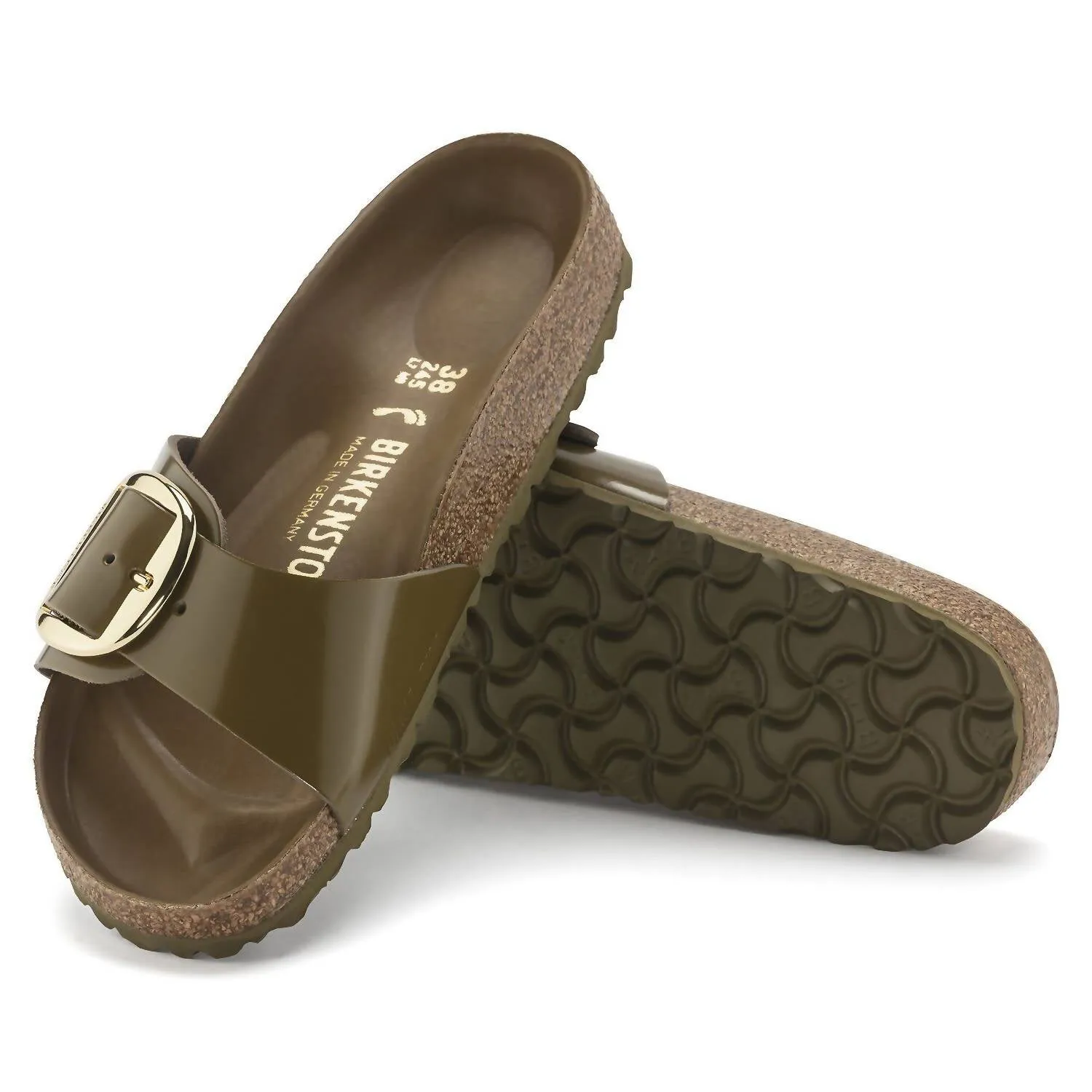 Sandale Madrid à grande boucle pour femme en vert boue brillant